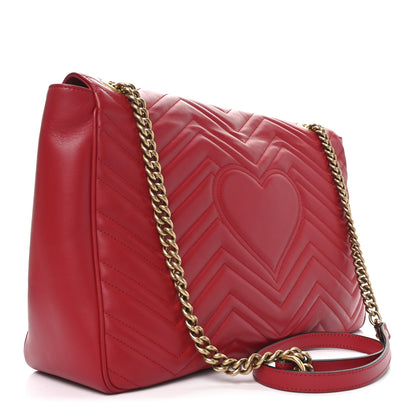 Gucci Calfskin Matelasse Large GG Marmont Shoulder Bag Hibiscus Red 3 of 11