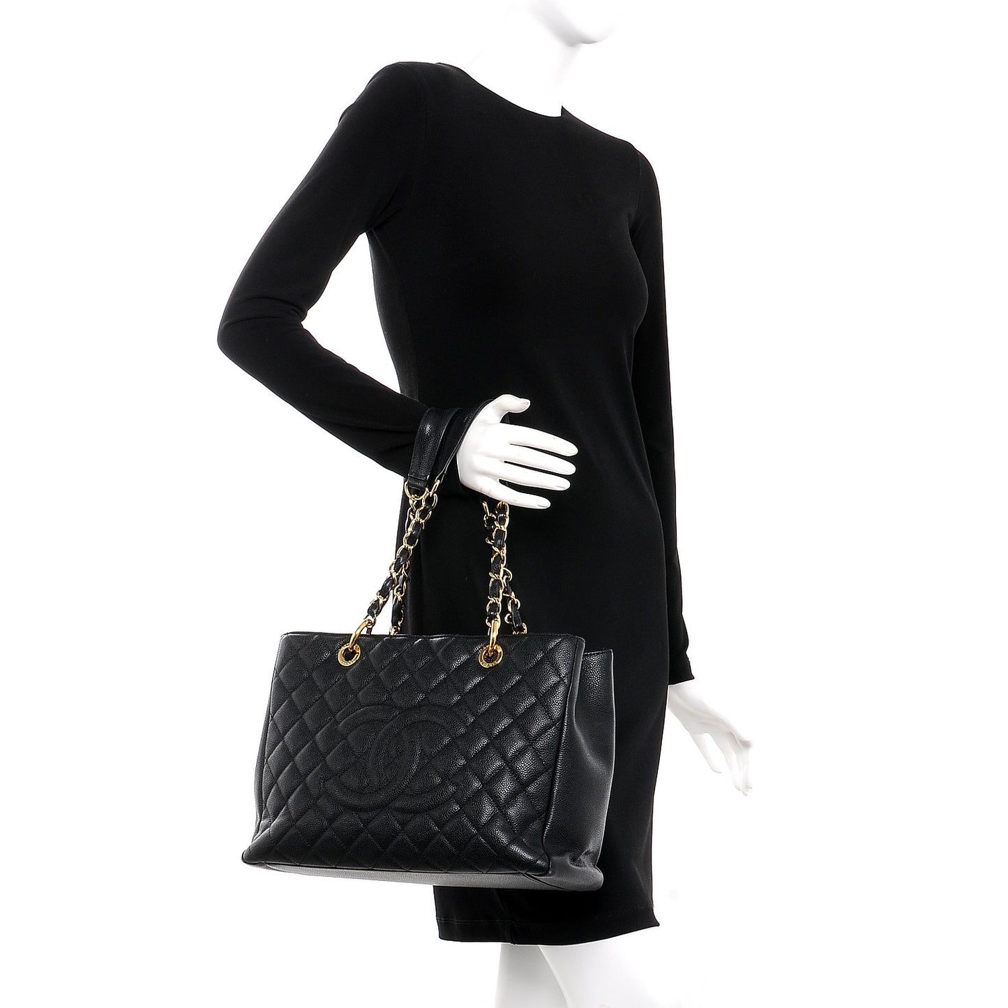 Caviar Quilted Grand Shopping Tote GST Black