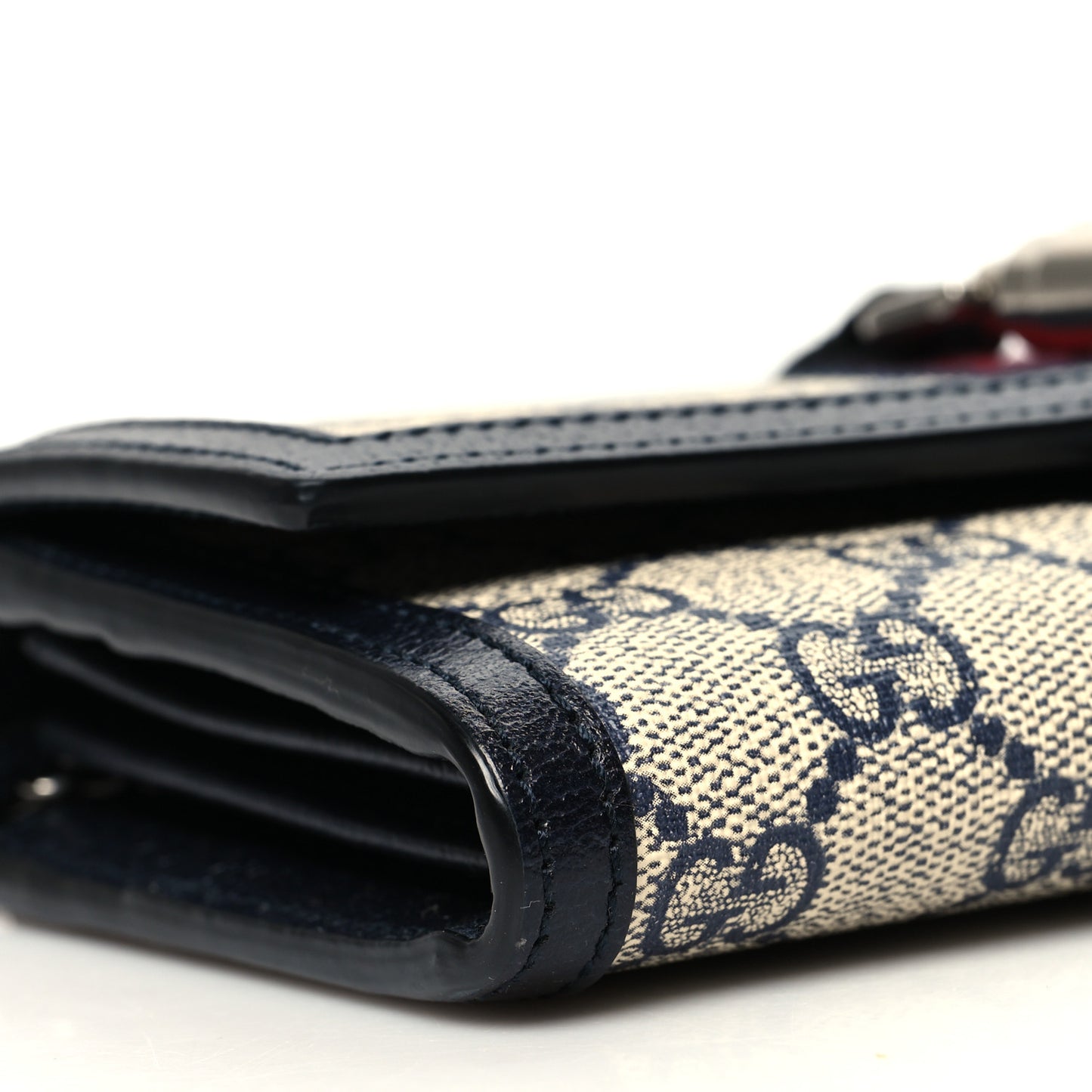 GG Supreme Monogram Textured Dollar Calfskin Web Jackie 1961 Chain Wallet Beige Blue