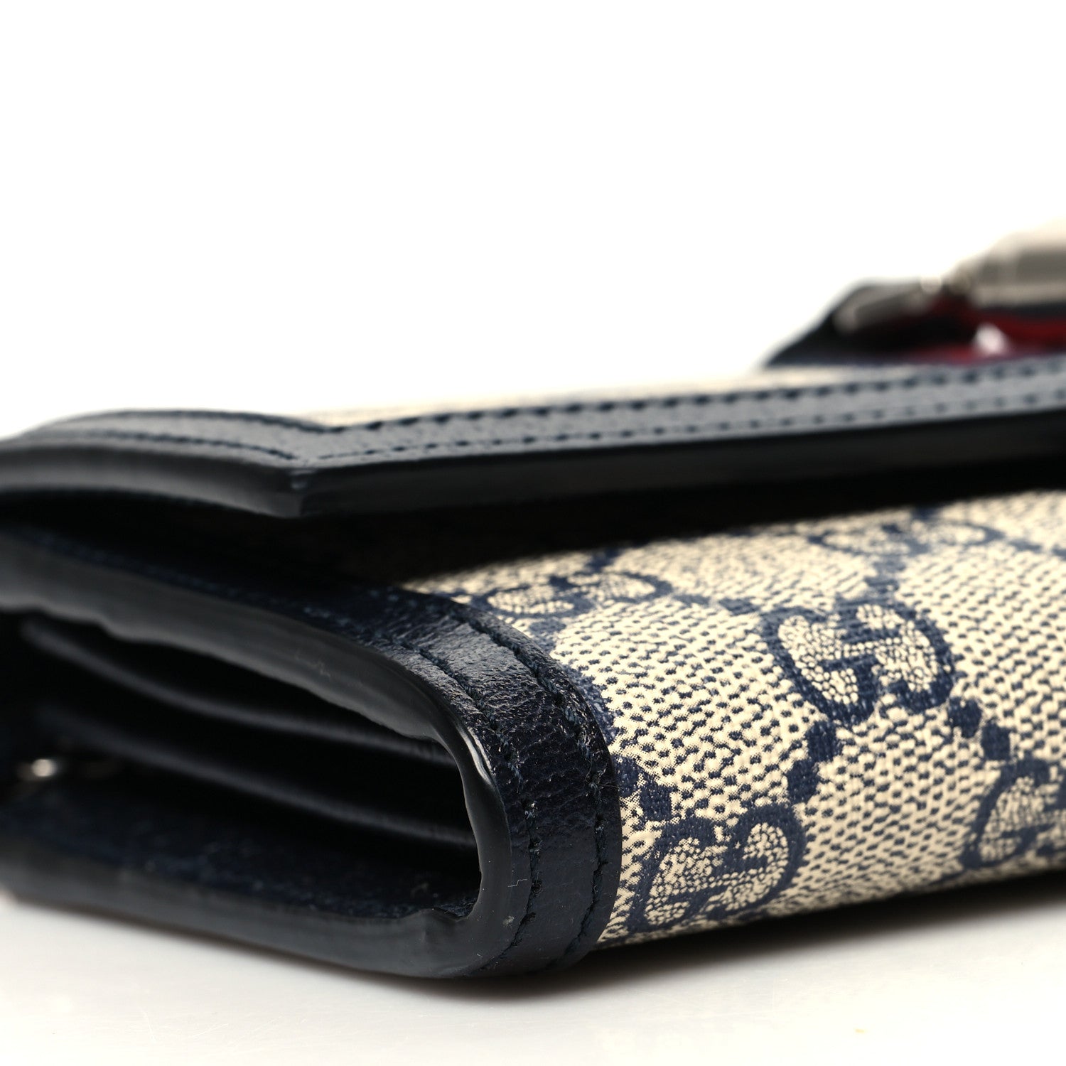 Gucci GG Supreme Monogram Textured Dollar Calfskin Web Jackie 1961 Chain Wallet Beige Blue 8 of 9