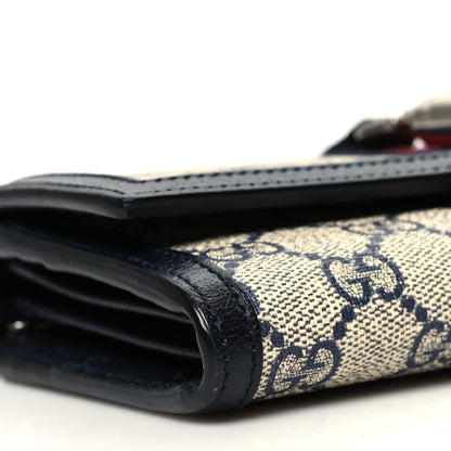Gucci GG Supreme Monogram Textured Dollar Calfskin Web Jackie 1961 Chain Wallet Beige Blue 8 of 9