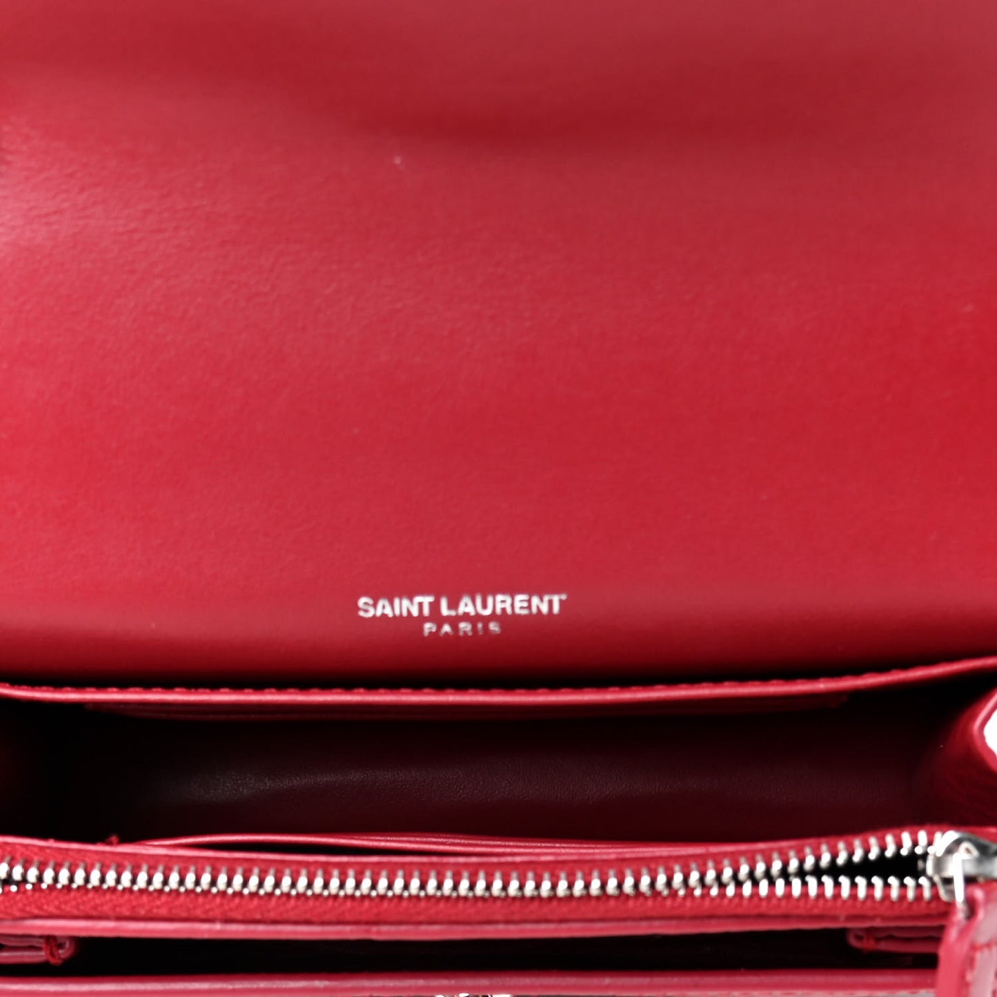 Calfskin Crocodile Embossed Monogram Sunset Chain Wallet New Lipstick Red