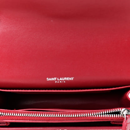 Saint Laurent Calfskin Crocodile Embossed Monogram Sunset Chain Wallet New Lipstick Red 4 of 4
