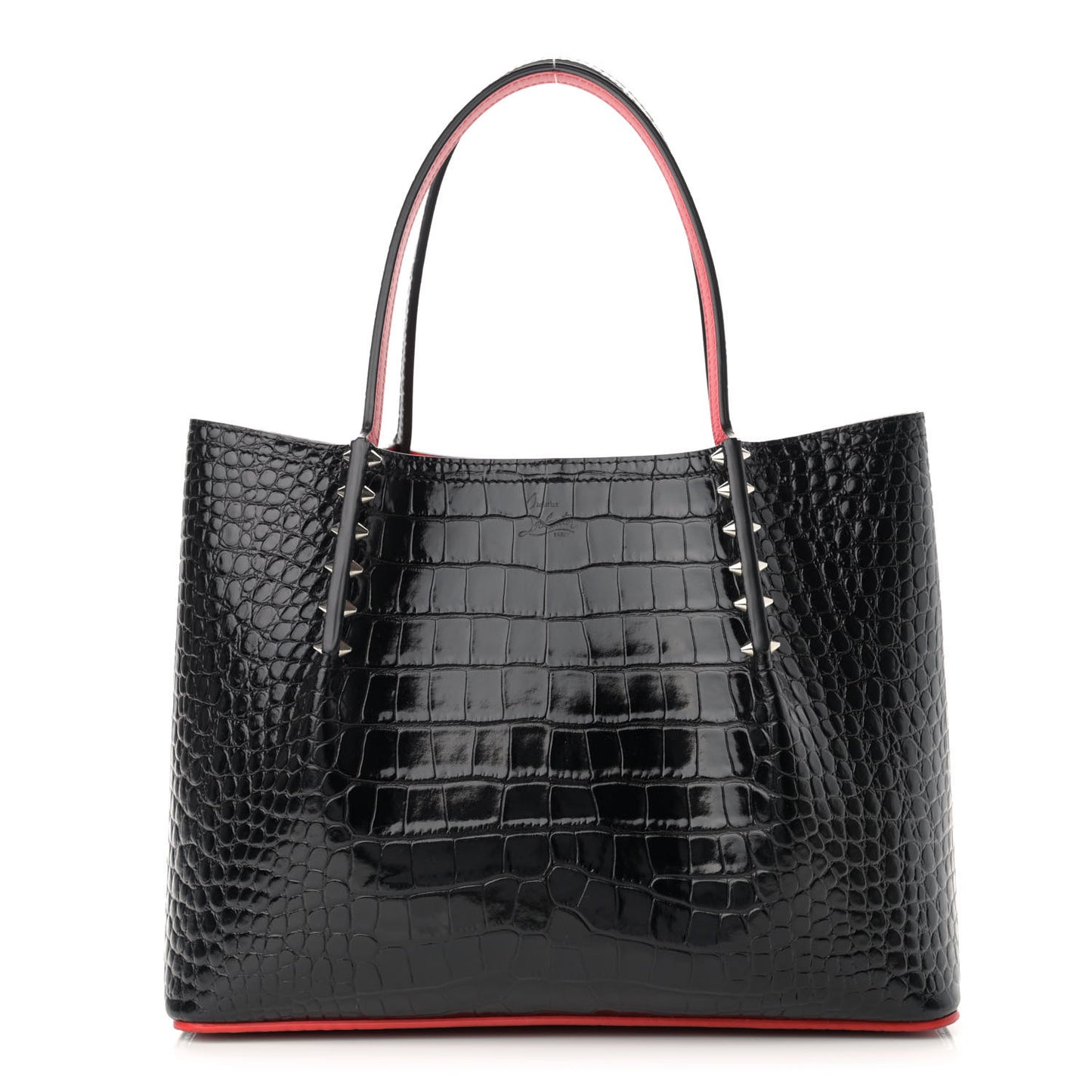 Crocodile Embossed Calfskin Spiked Small Cabarock Shopper Tote Black
