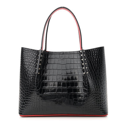 Christian Louboutin Crocodile Embossed Calfskin Spiked Small Cabarock Shopper Tote Black 1 of 10