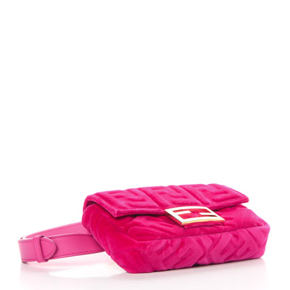 Fendi Velvet FF Embossed Hip Belt Baguette Bag Fuxia 5 of 13