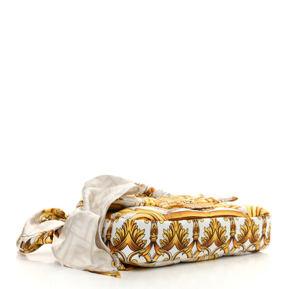 Fendi X VERSACE Silk Fendace FF Baroque Quilted Scarf Baguette White Gold 4 of 13
