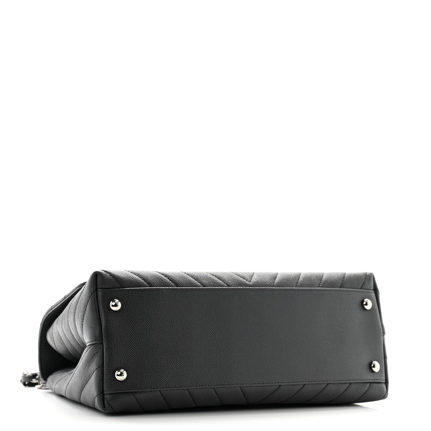 Caviar Chevron Quilted Small Coco Handle Flap Dark Grey