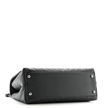 Chanel Caviar Chevron Quilted Small Coco Handle Flap Dark Grey 4 of 12