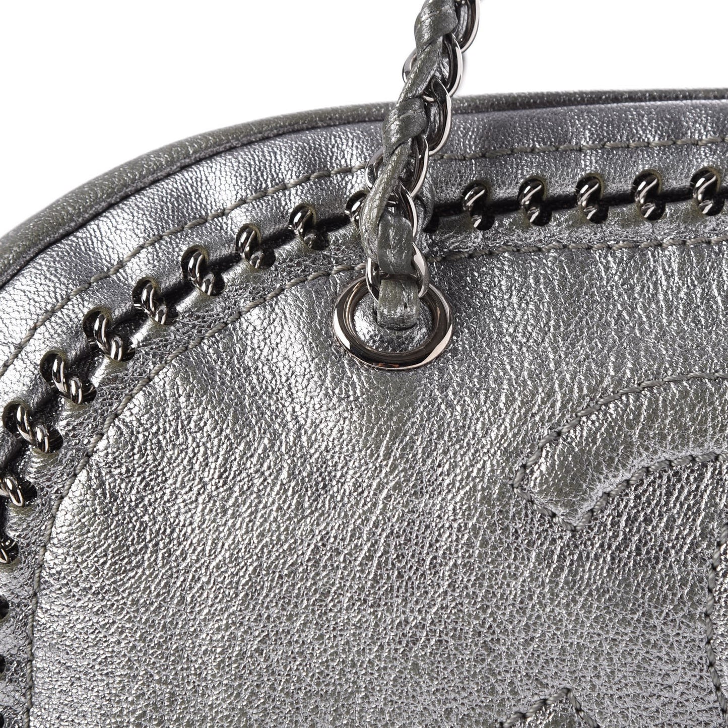 Metallic Goatskin Medium Luxe Ligne Bowler Tote Silver