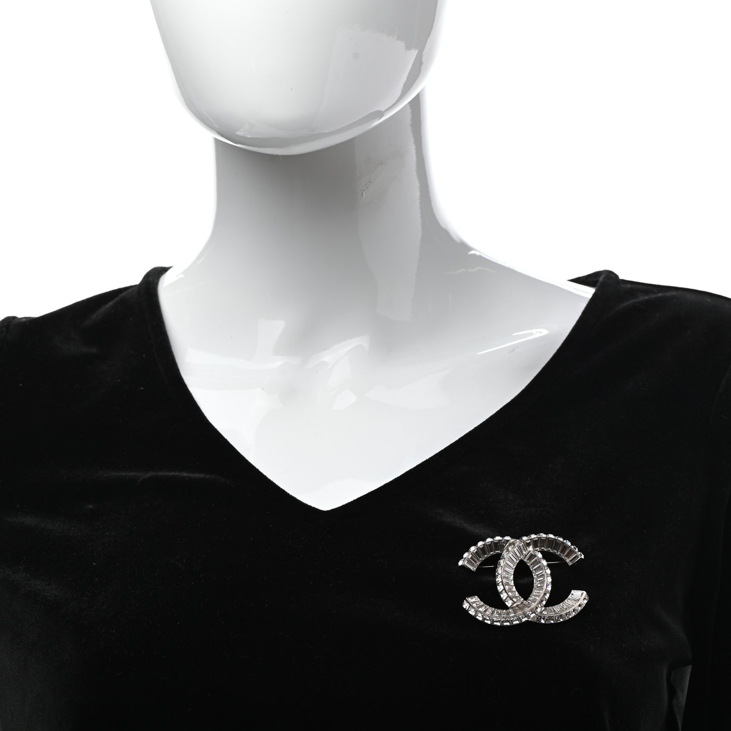 Baguette Crystal CC Brooch Silver