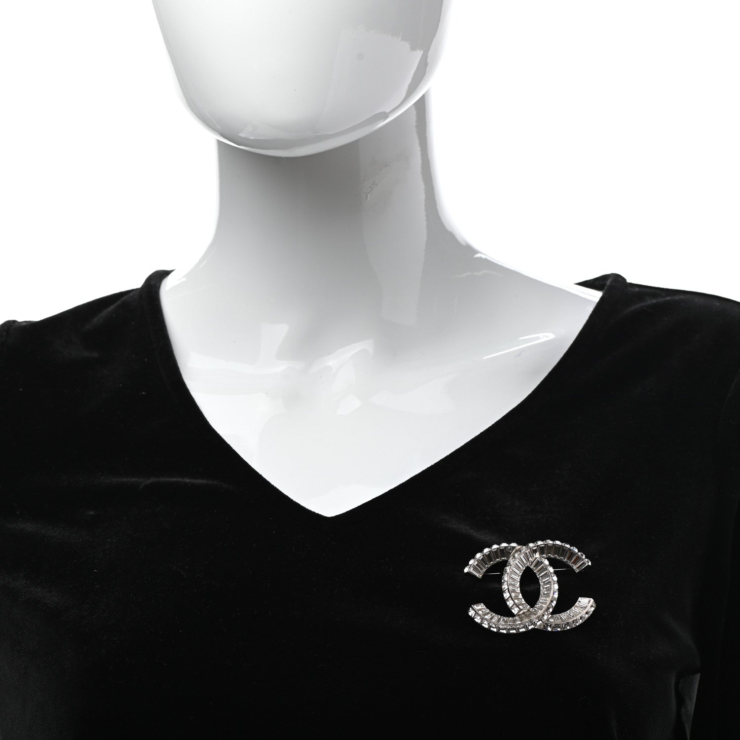 Chanel Baguette Crystal CC Brooch Silver 2 of 5