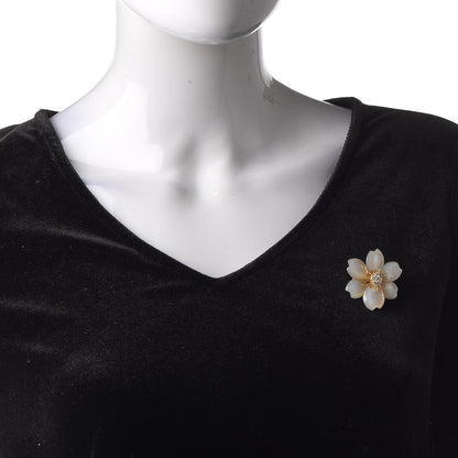 Van Cleef & Arpels 18K Yellow Gold Diamond Mother of Pearl Medium Rose De Noel Flower Brooch Pin 2 of 3