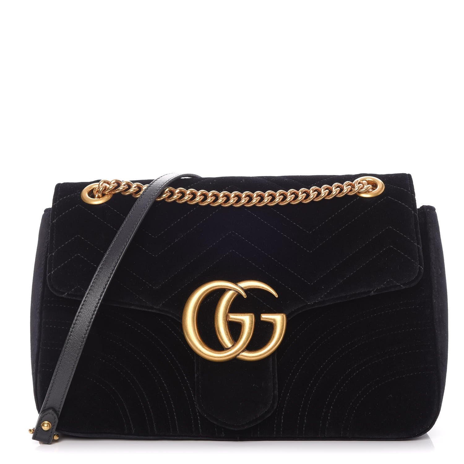 Gucci Velvet Matelasse Medium GG Marmont Shoulder Bag Black 1 of 8