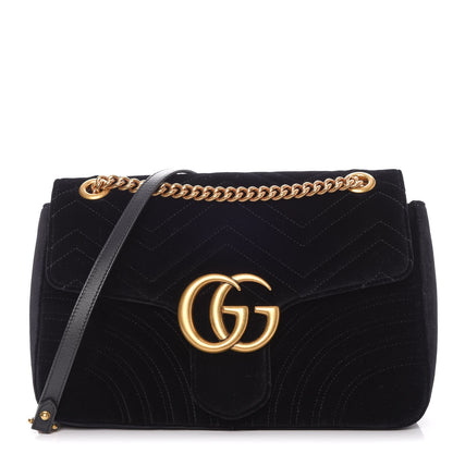 Gucci Velvet Matelasse Medium GG Marmont Shoulder Bag Black 1 of 8