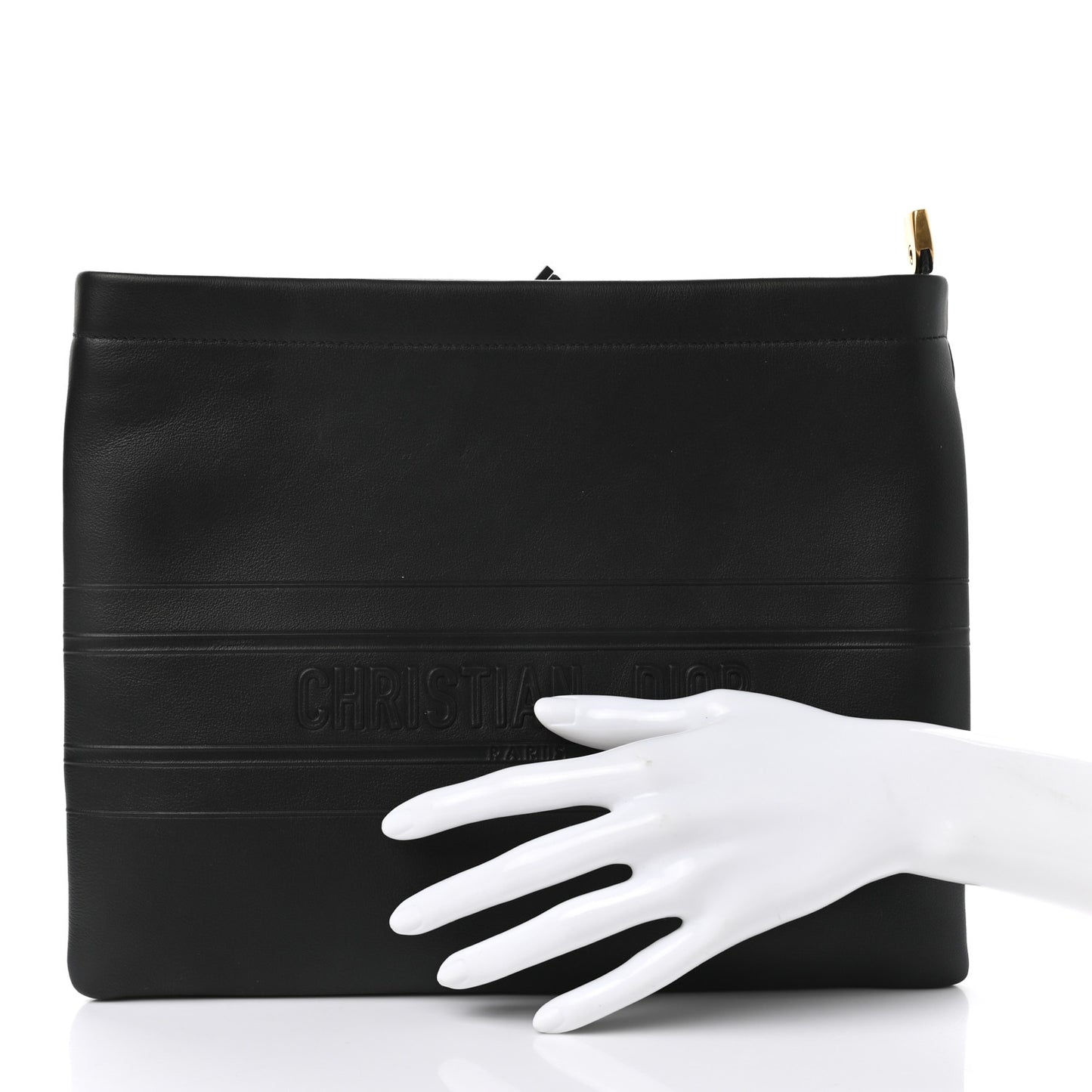 Calfskin Embossed Logo Zip Clutch Black