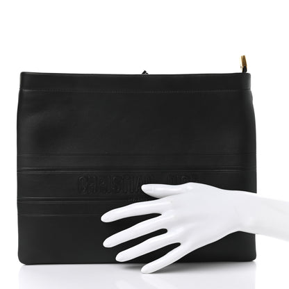 Christian Dior Calfskin Embossed Logo Zip Clutch Black 2 of 7