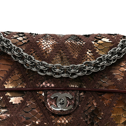 Chanel Metallic Snakeskin Crochet Soft and Chain Maxi Flap Burgundy Multicolor 9 of 11