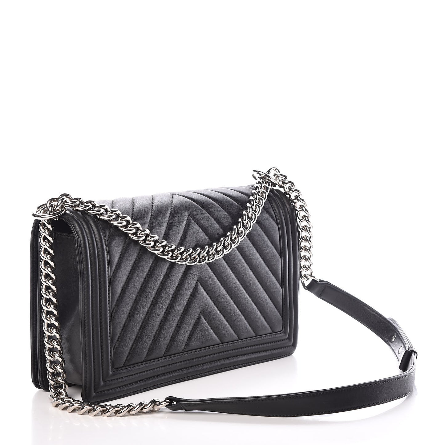 Calfskin Chevron Quilted New Medium Boy Flap Black