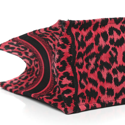 Christian Dior Canvas Mizza Embroidered Medium Leopard Book Tote Fuchsia Multicolor 9 of 11