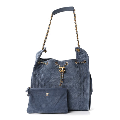Chanel Suede Quilted Medium Chanel 25 Handbag Blue 3 of 12