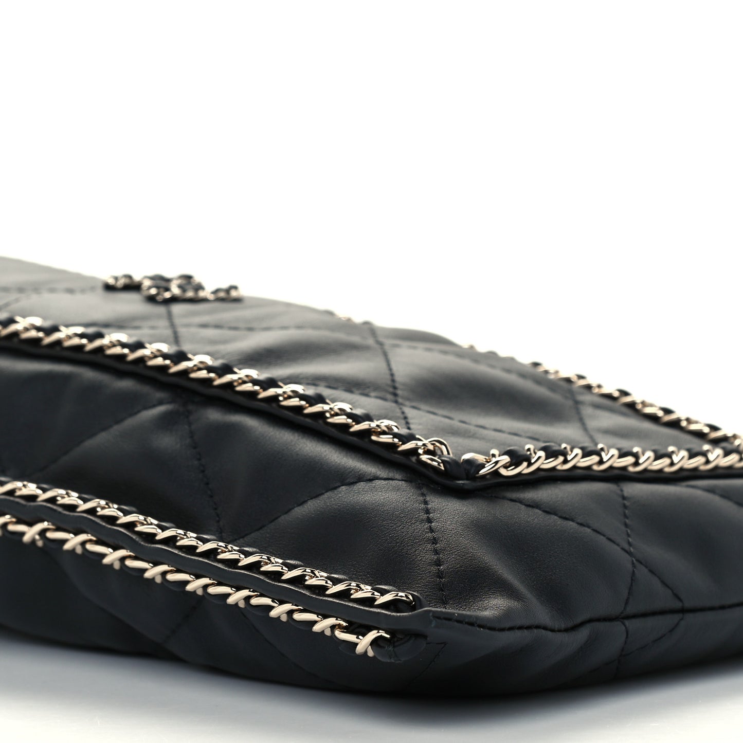 Calfskin Quilted Small Chain Flat Tote Black