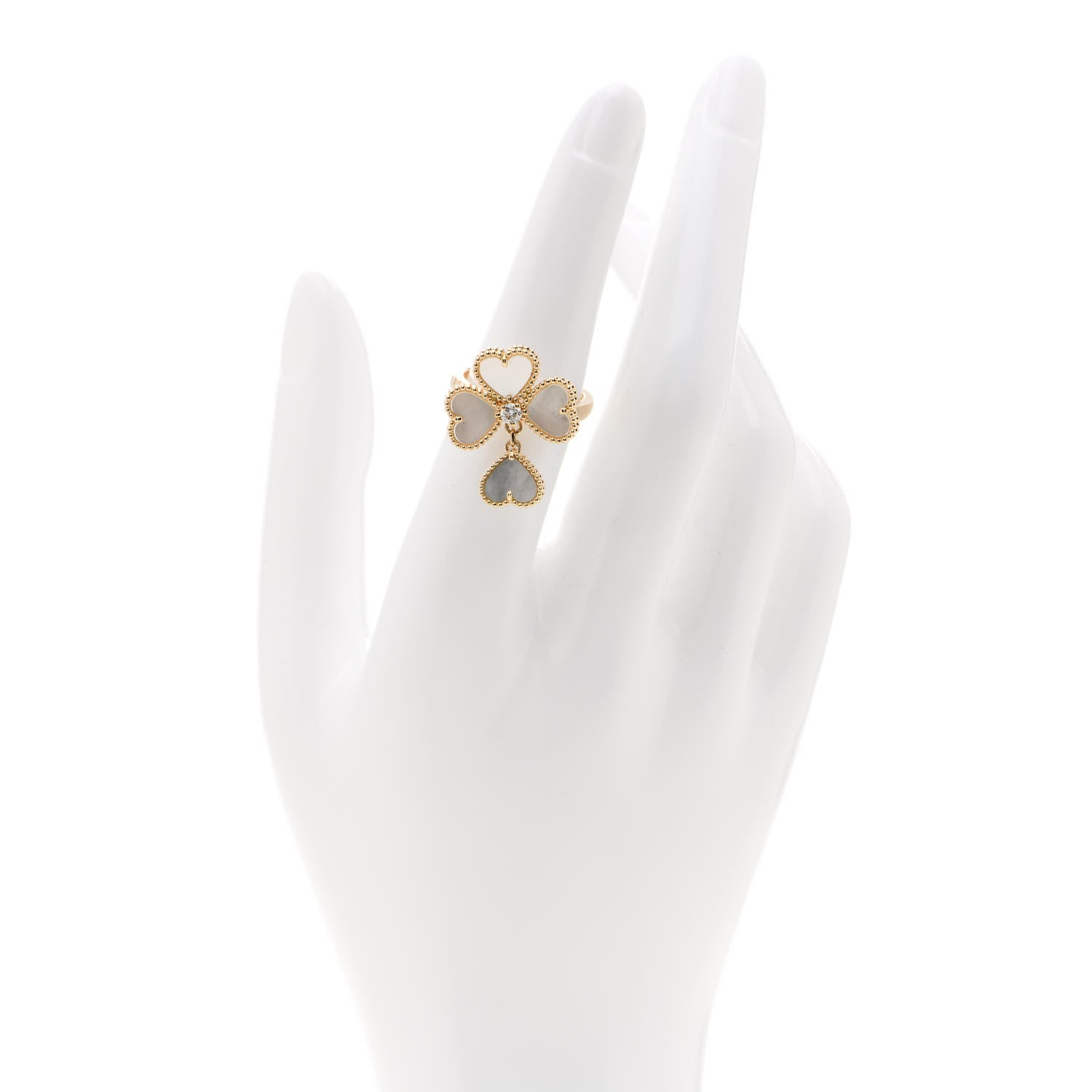 Van Cleef & Arpels 18K Yellow Gold Diamond Mother of Pearl Sweet Alhambra Effeuillage Ring 52 6 2 of 5