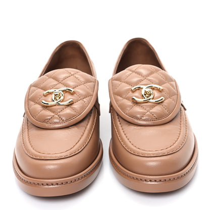 Chanel Crumpled Lambskin Quilted CC Turnlock Loafers 40.5 Dark Beige 4 of 9