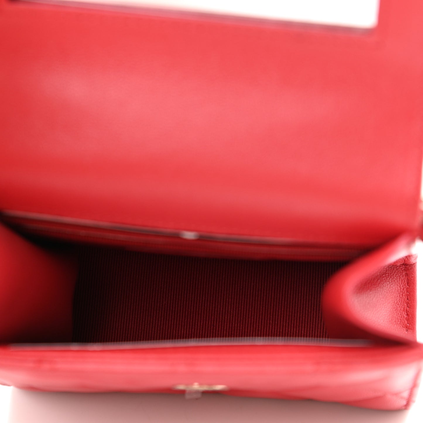 Lambskin Quilted Top Handle Flap Clutch With Chain Red