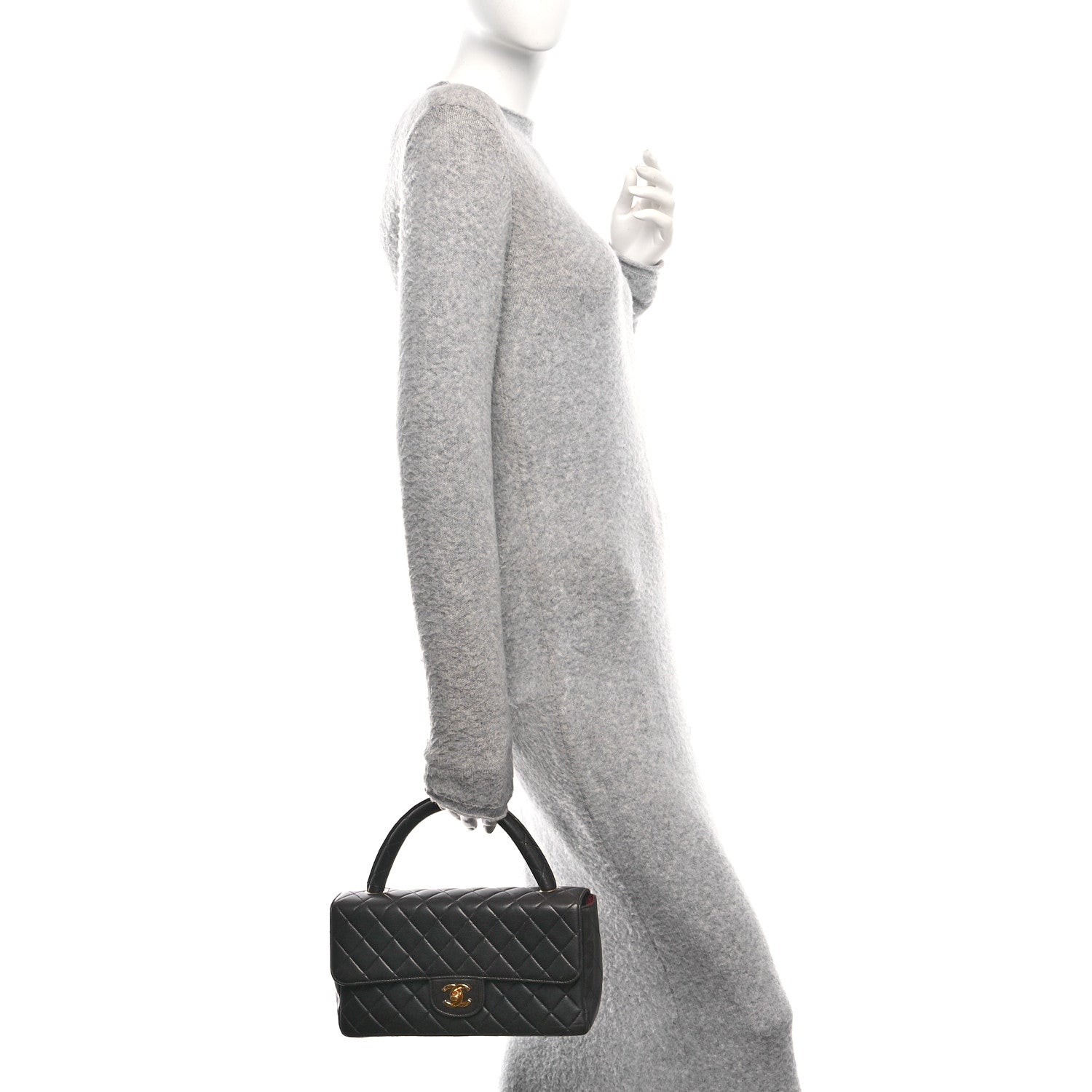 Chanel Lambskin Quilted Medium Rectangular Kelly Flap Bag Black