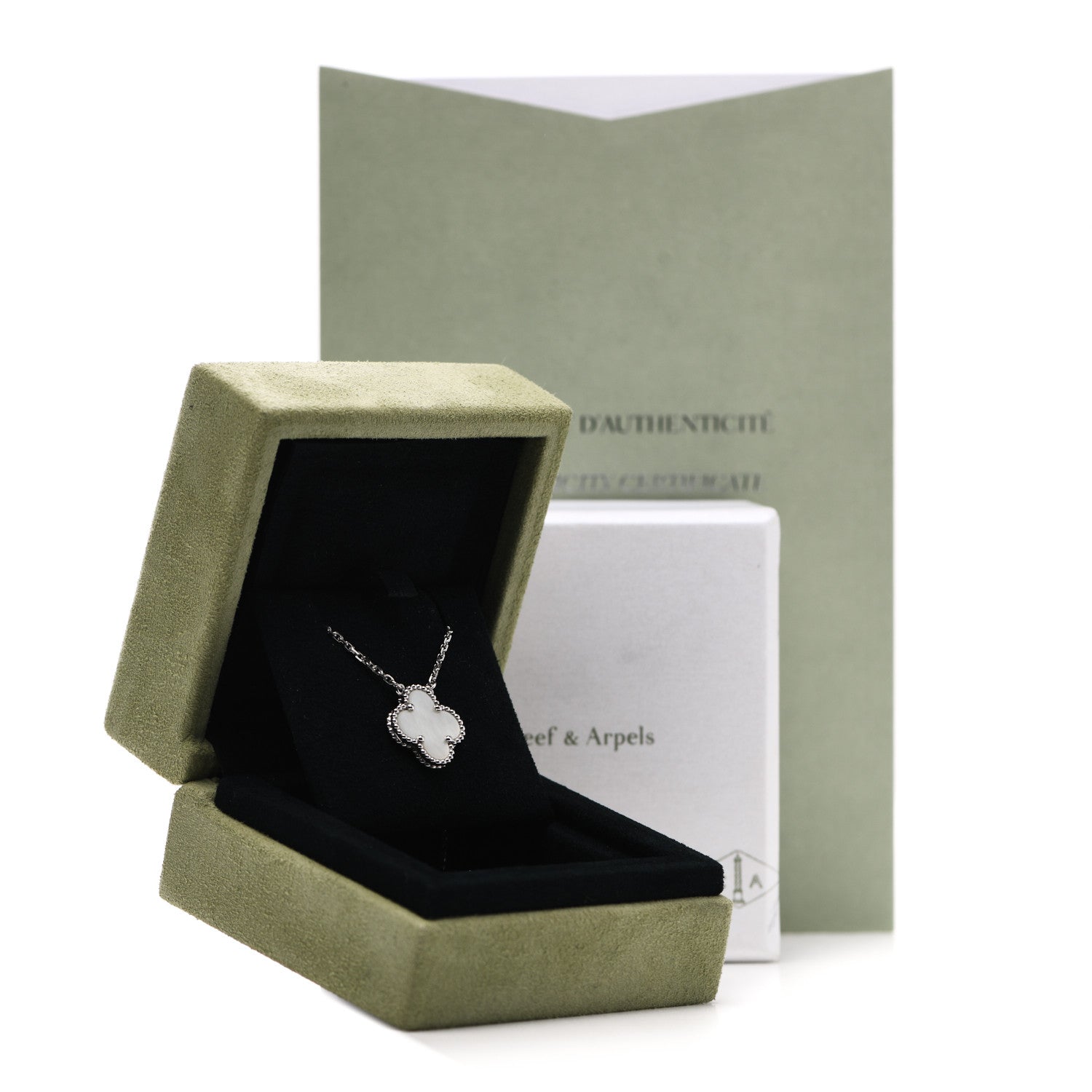 Van Cleef & Arpels 18K White Gold Mother of Pearl Vintage Alhambra Pendant Necklace 6 of 6