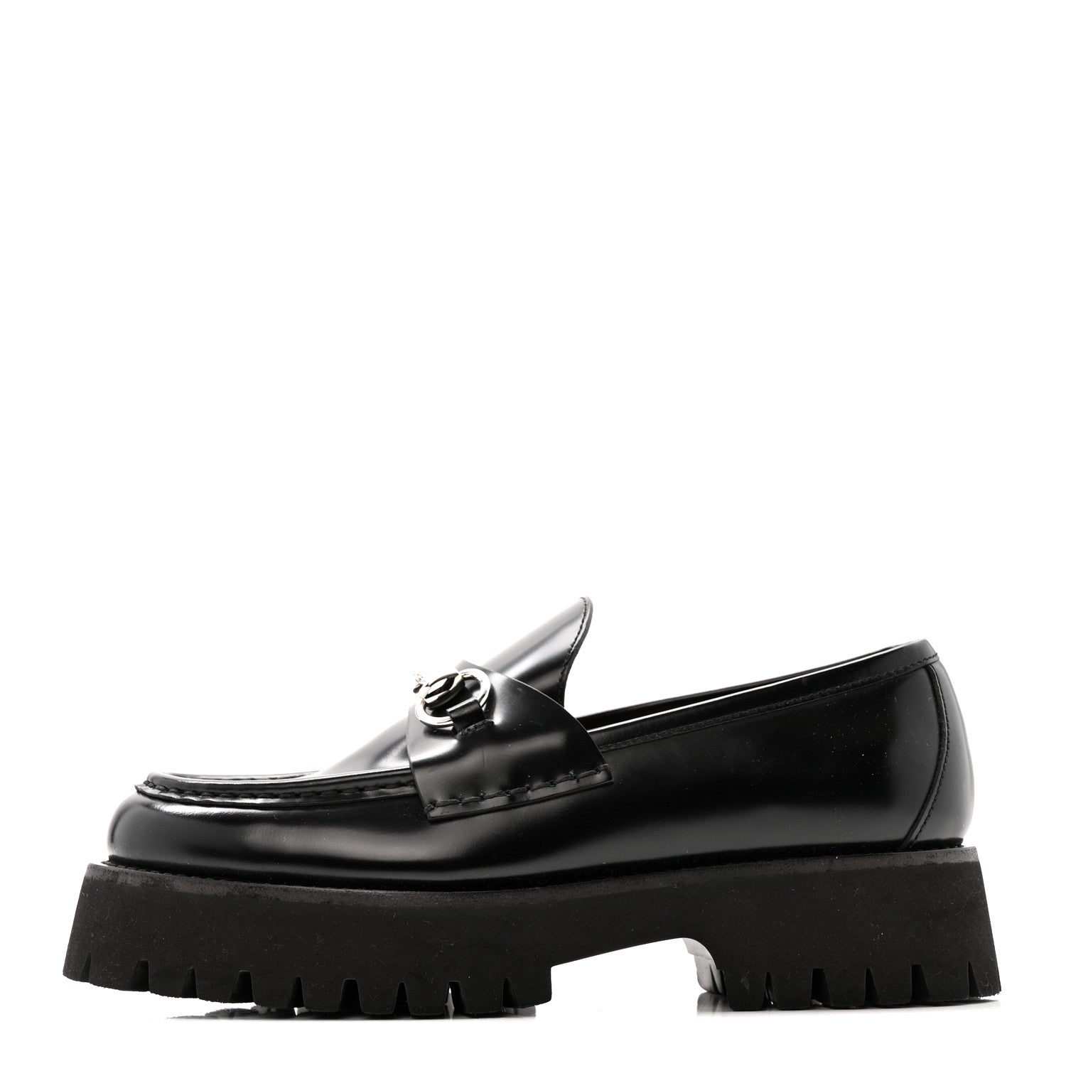 Gucci Cordovan Lux Womens Horsebit 45mm Platform Loafers 37.5 Black 1 of 13