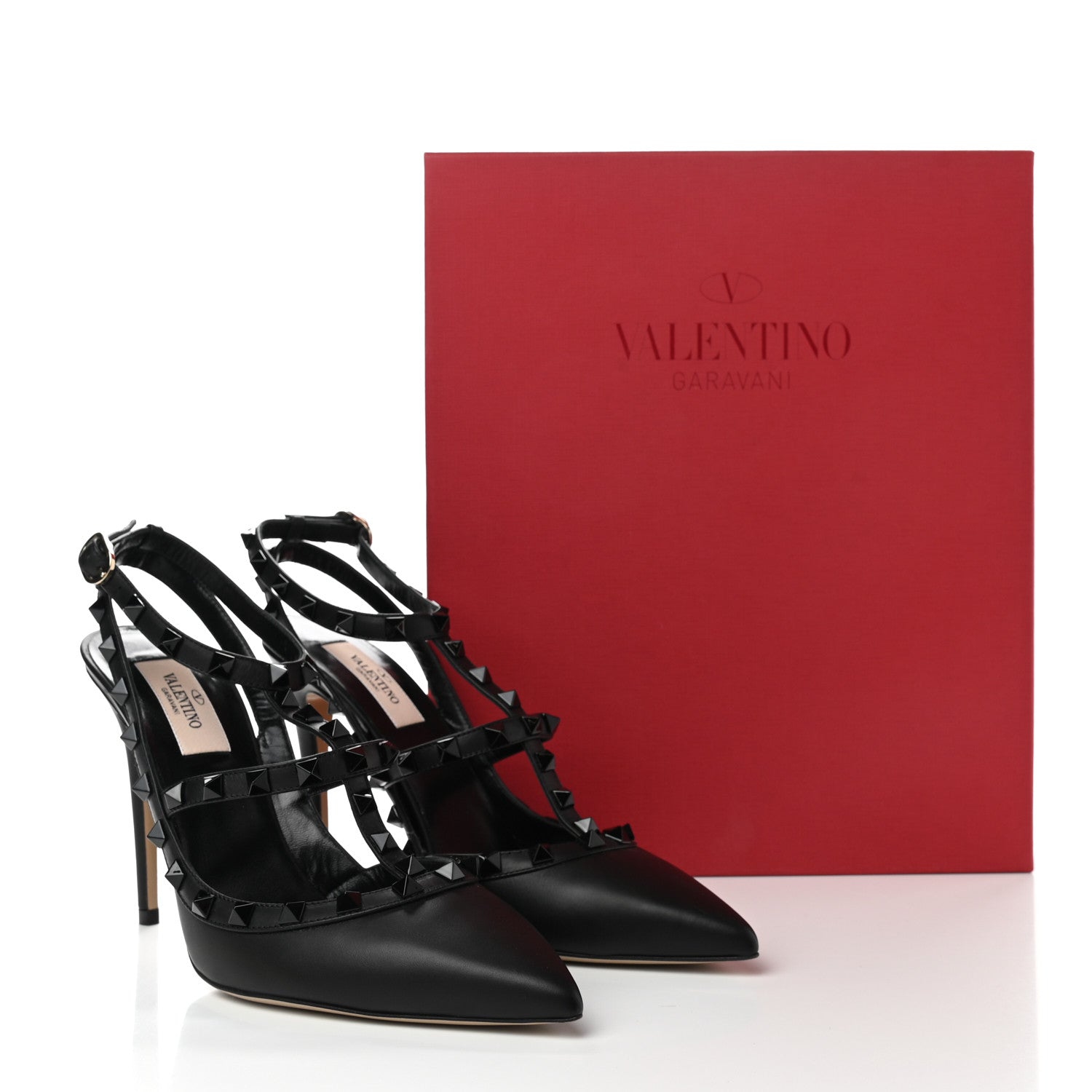 Valentino Garavani Calfskin Lacquered Monochrome Rockstud Ankle Strap 100mm Pumps 39.5 Black 9 of 9