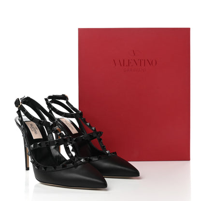 Valentino Garavani Calfskin Lacquered Monochrome Rockstud Ankle Strap 100mm Pumps 39.5 Black 9 of 9
