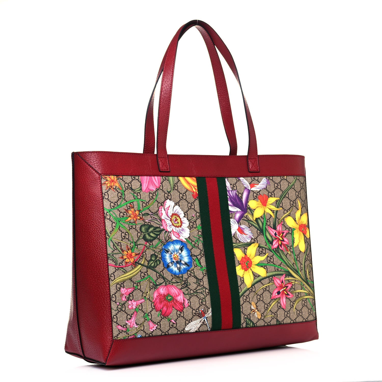 Gucci GG Supreme Monogram Flora Web Large Ophidia Tote Red 3 of 11
