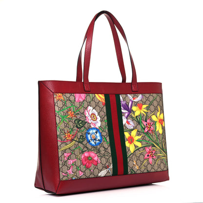 Gucci GG Supreme Monogram Flora Web Large Ophidia Tote Red 3 of 11