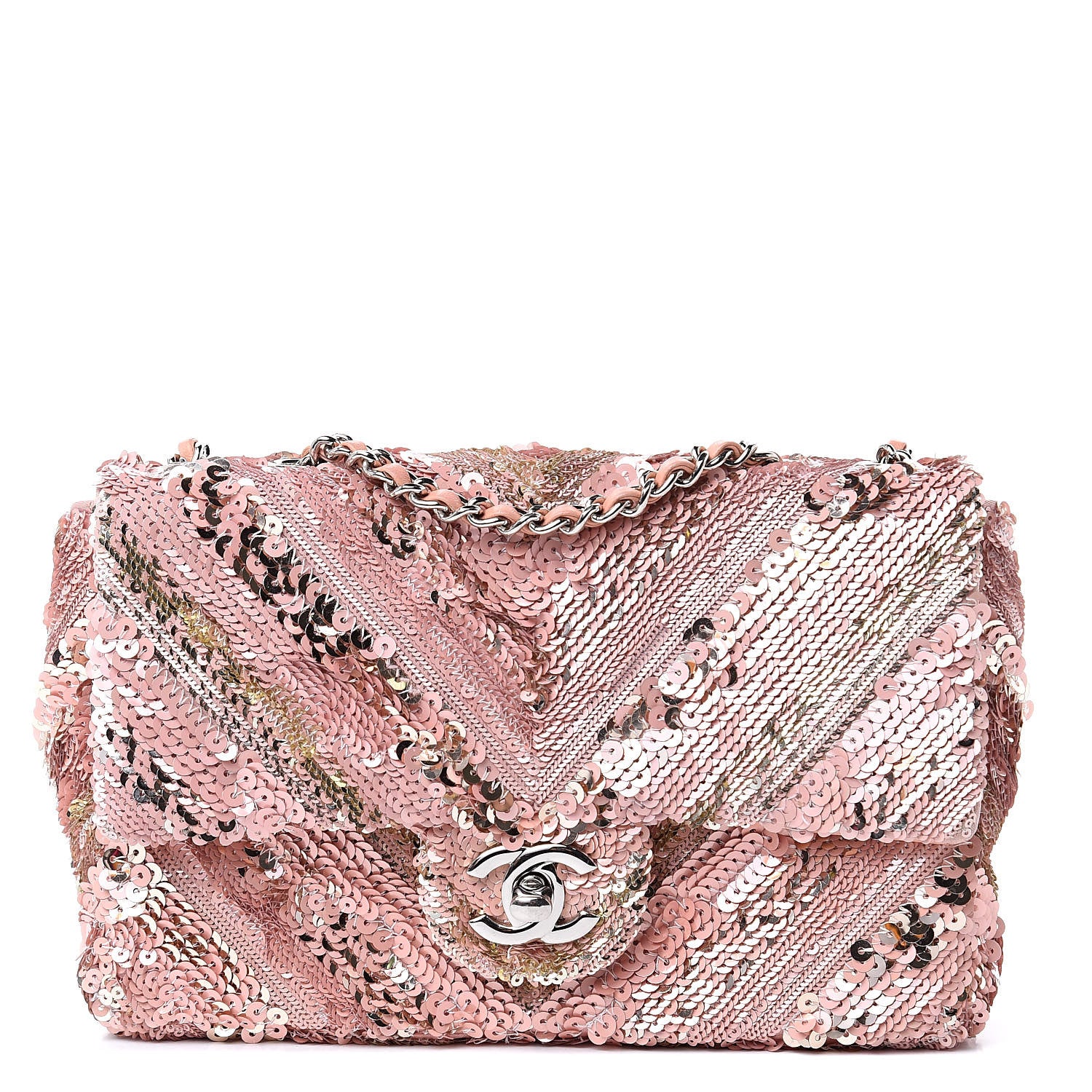 Chanel Sequins Chevron Mini Rectangular Flap Pink 1 of 10