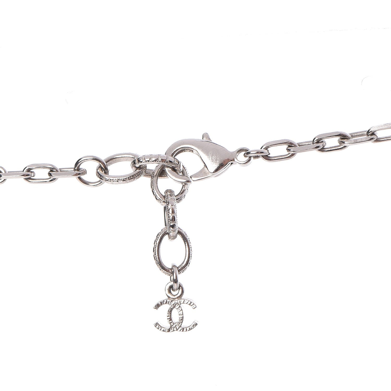 Chanel Crystal Strass Pearl CC Necklace Silver Black 5 of 6