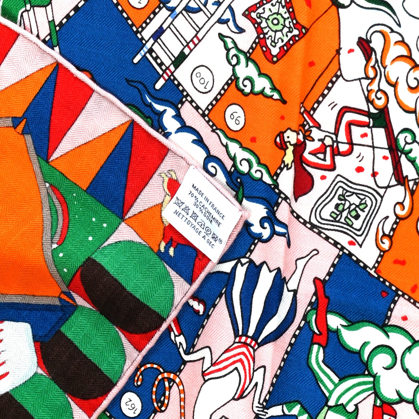 Cashmere Silk L'Epopee D'Hermes Shawl 140 Vert Bleu Orange