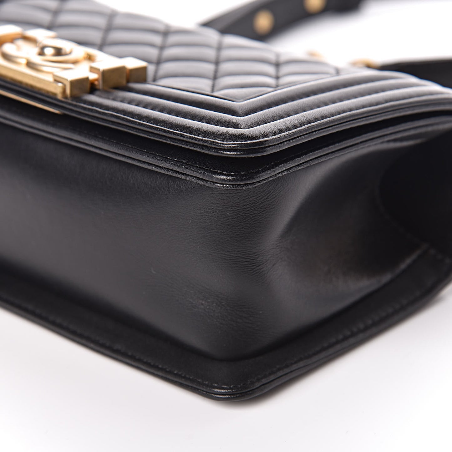 Calfskin Quilted Small Boy Flap Black
