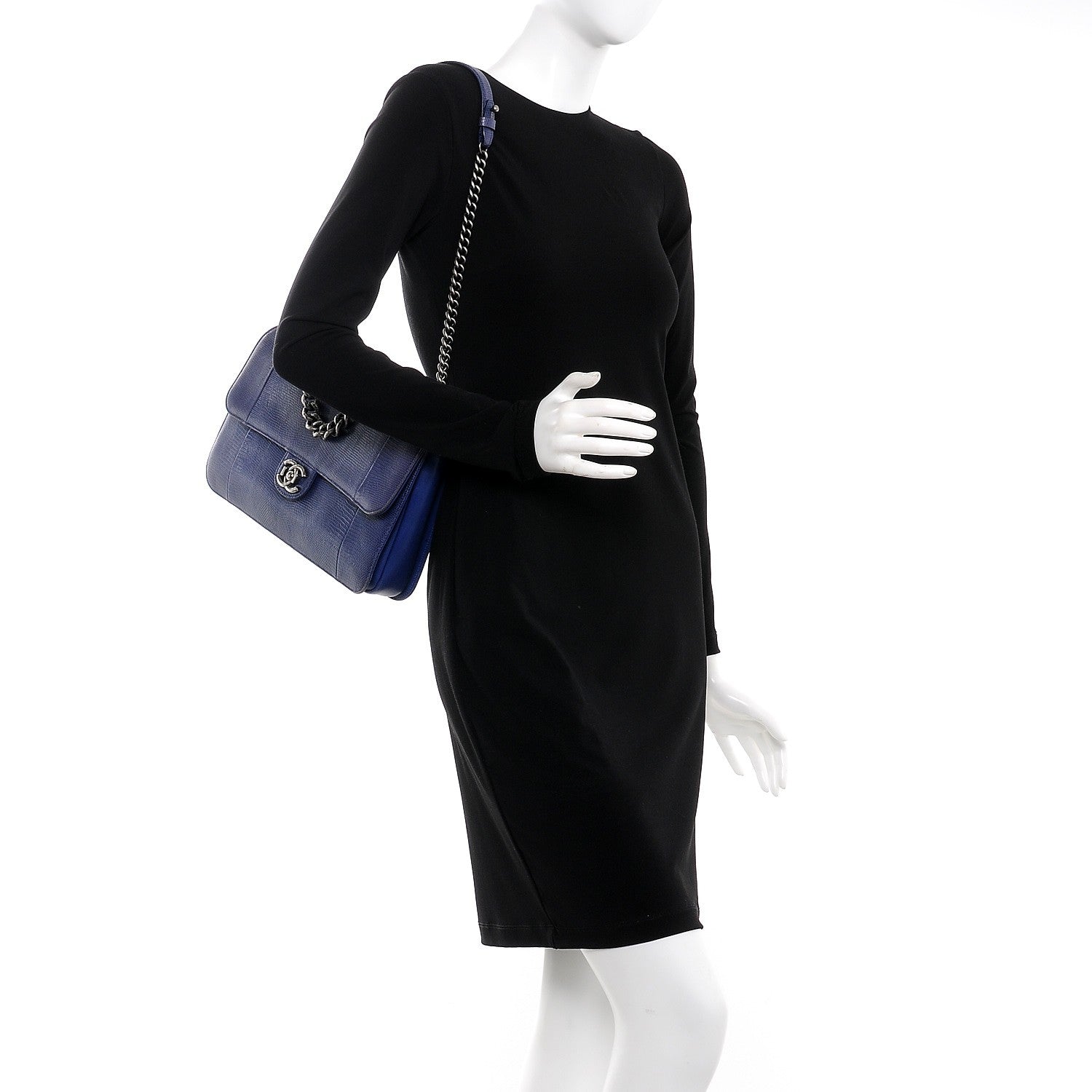 Chanel Lizard Lambskin Quilted Large Perfect Edge Flap Blue 2 of 11