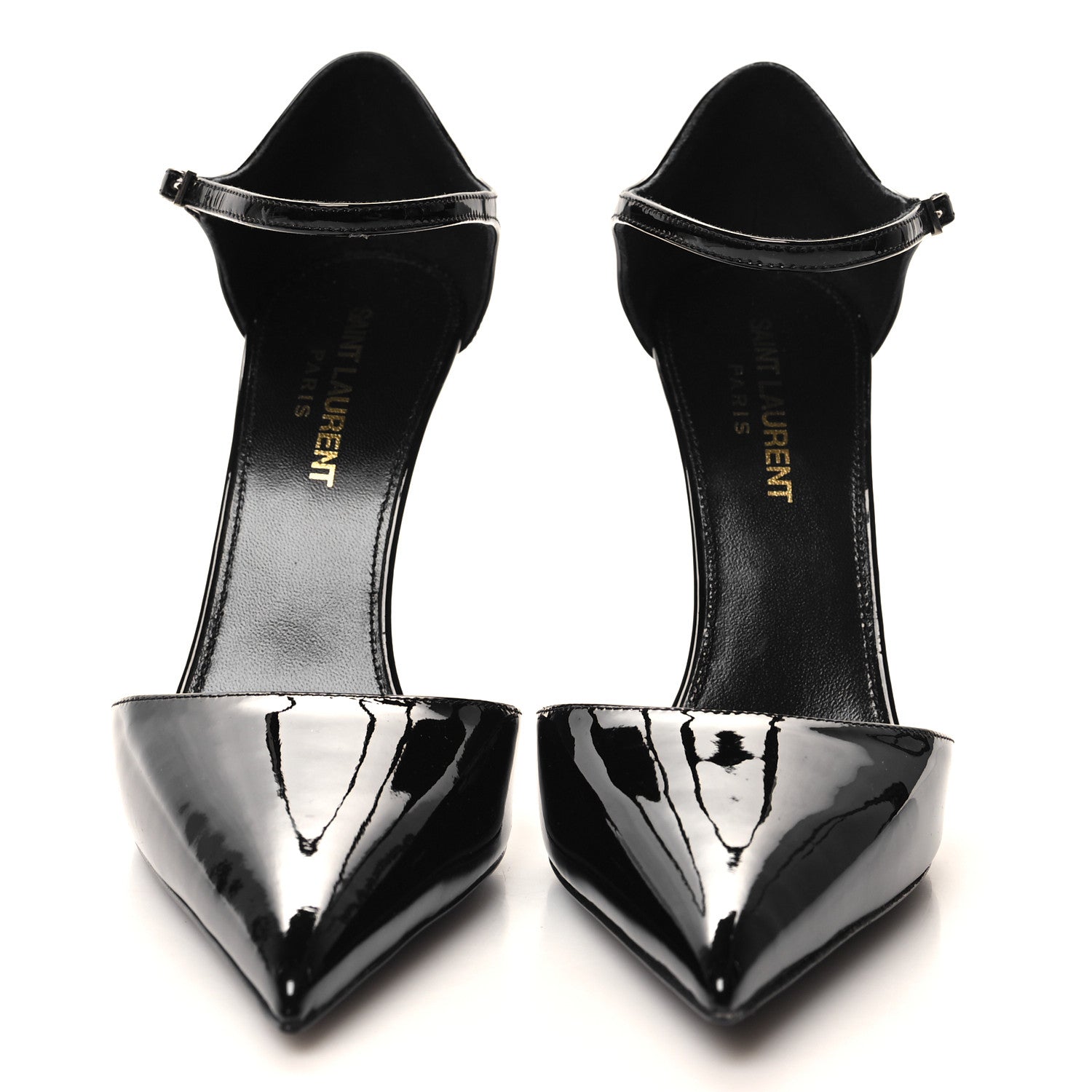 Saint Laurent Patent Avenue 110 Ankle Strap Pointed Pumps 36 Black