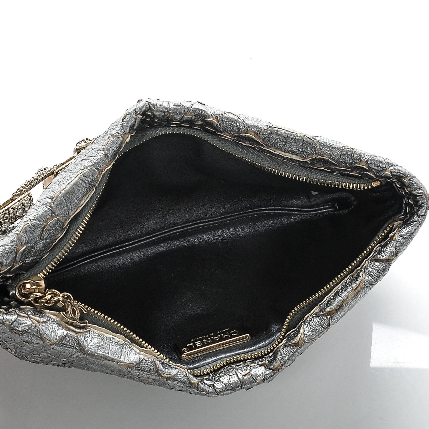 Chanel Metallic Python Crystal Paris Bombay Clutch Silver 5 of 7