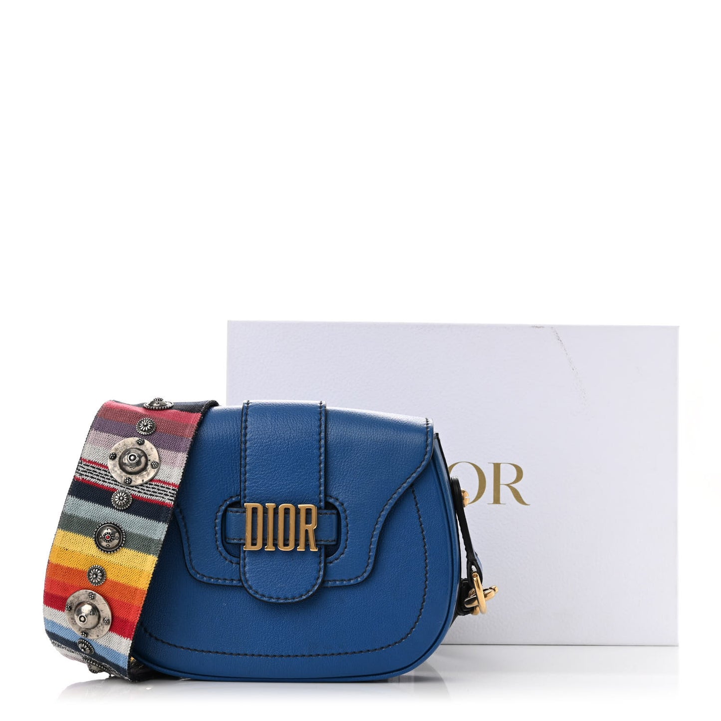 Calfskin D Fence Bohemian Saddle Bag Blue