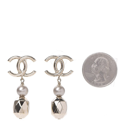 Chanel Metal Bead Pearl CC Drop Earrings Golden Pearly White 2 of 5