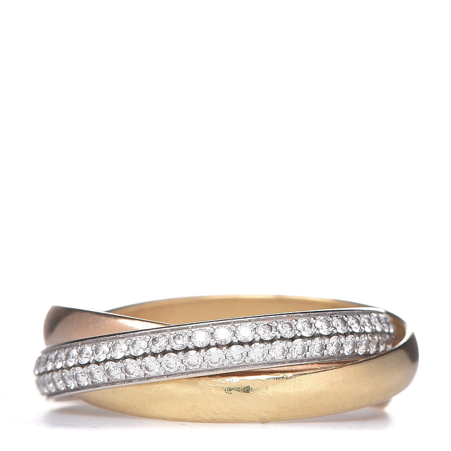 Cartier 18K White Yellow Pink Gold Diamond Small Trinity Paved Ring 53 6.25 1 of 12