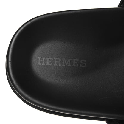 Hermes Techno Fringed H Canvas Caflskin Womens Chypre Sandals 38 Prunoir Black 9 of 9
