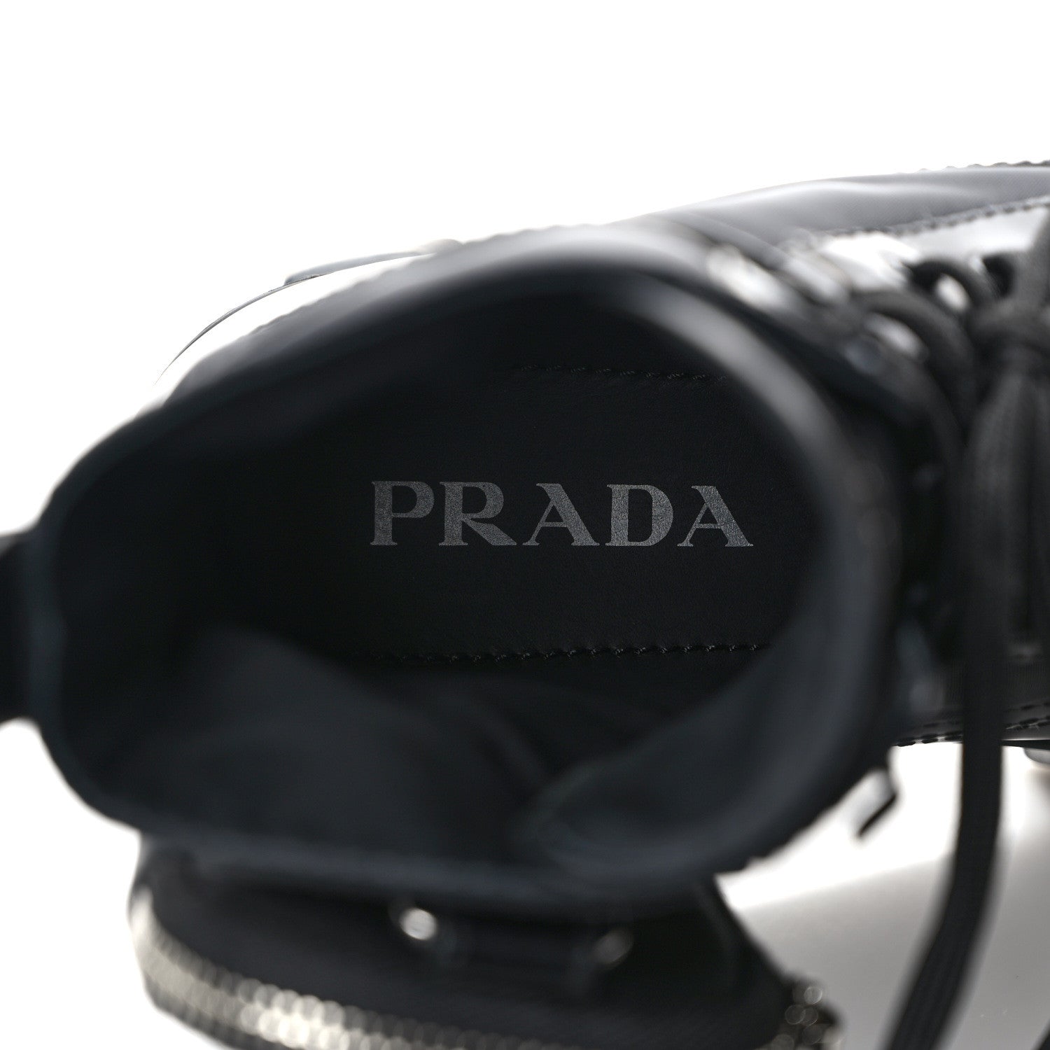 Prada Spazzolato Rois Nylon Metal Triangle Logo Monolith Pouch Pocket 55mm Boots 40 Black 8 of 9