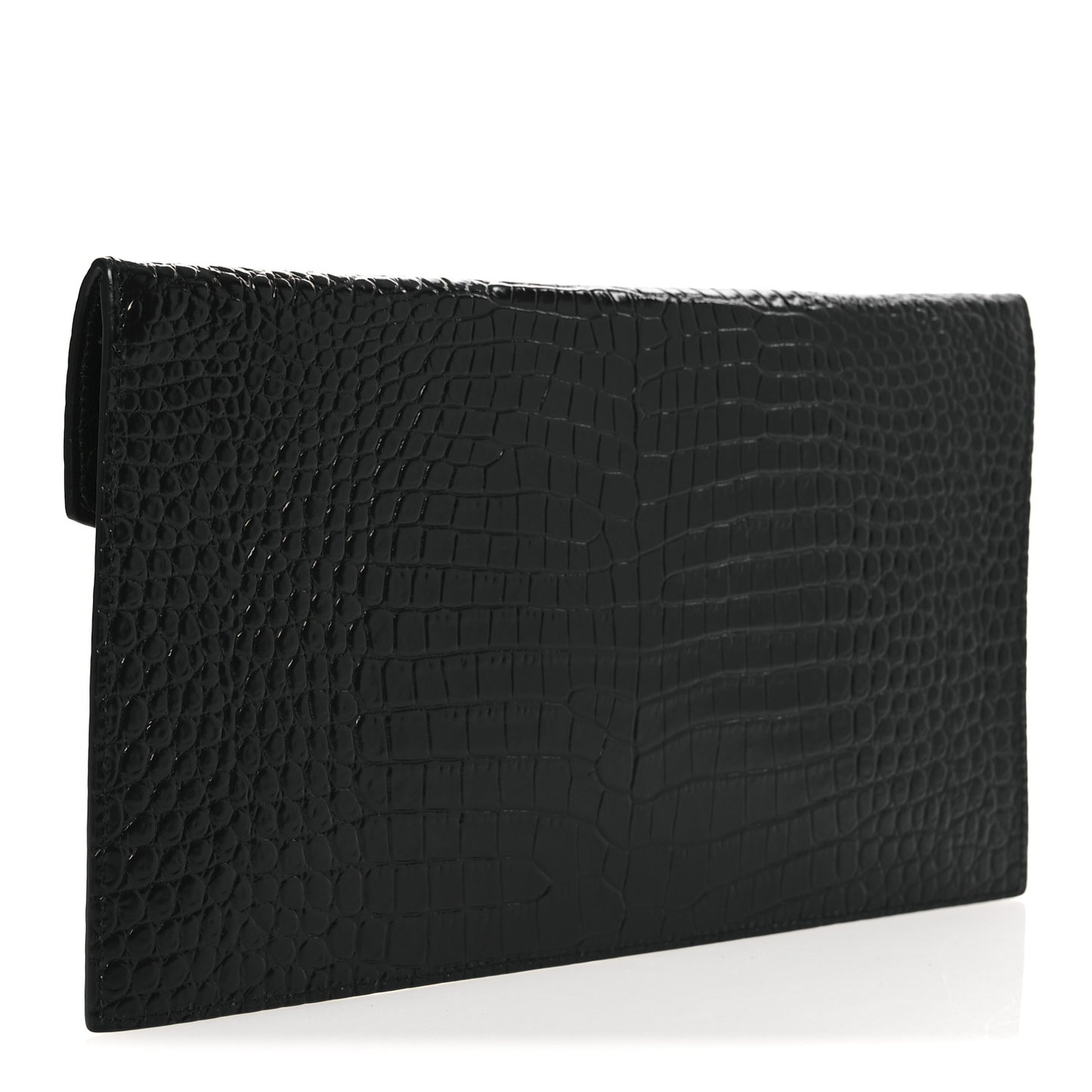 Calfskin Crocodile Embossed Uptown Monogram Clutch Black