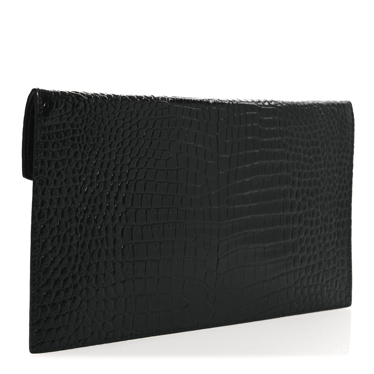 Saint Laurent Calfskin Crocodile Embossed Uptown Monogram Clutch Black 3 of 8